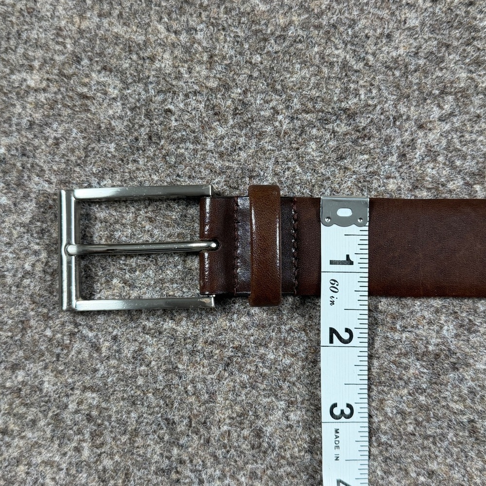 Fullum & Holt Brown Genuine Leather Belt Mens Size 36 Silver Toned Square Buckle - Picture 9 of 11